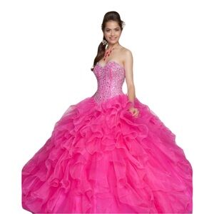 👗 NWT MoriLee Quinceañera Ball Gown Dress Pink Sweetheart Beaded Size 2 👗